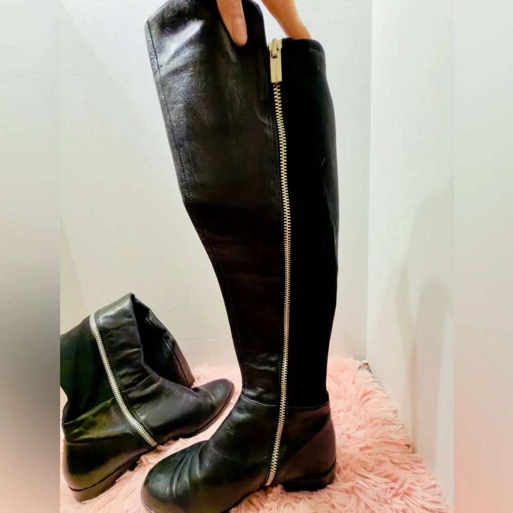 MICHAEL KORS $199 Bromley‎ Over-the-Knee Black Leather Party Office Boots6.5 EUC